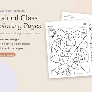 Stained Glass Coloring Pages Printable, 30 Mosaic Coloring Sheets, Easy Bold Coloring for Adults and Seniors, Large Shapes Coloring Book