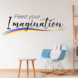 Alimenta tu imaginación - Calcomanía de pared de vinilo, Decoración de la sala de espera, Calcomanía personalizada de letras de vinilo, Letras de pared grande, Arte de pared de letras