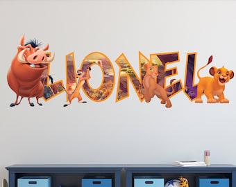 Simba Timon Pumbaa Wall Decal Custom Name - Kids Wall Art - Wallpaper - Baby Room Home Decor - Simba Wall Decal - Decal for Room - 3D Print