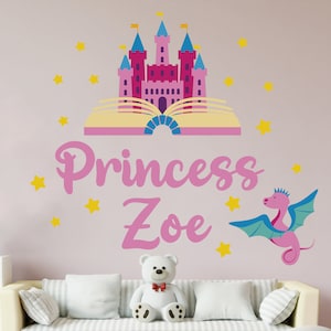 custom name princess wall decal, custom name wall decal for girls princess, nursery wall decal castle, princess wall stickers for girls room