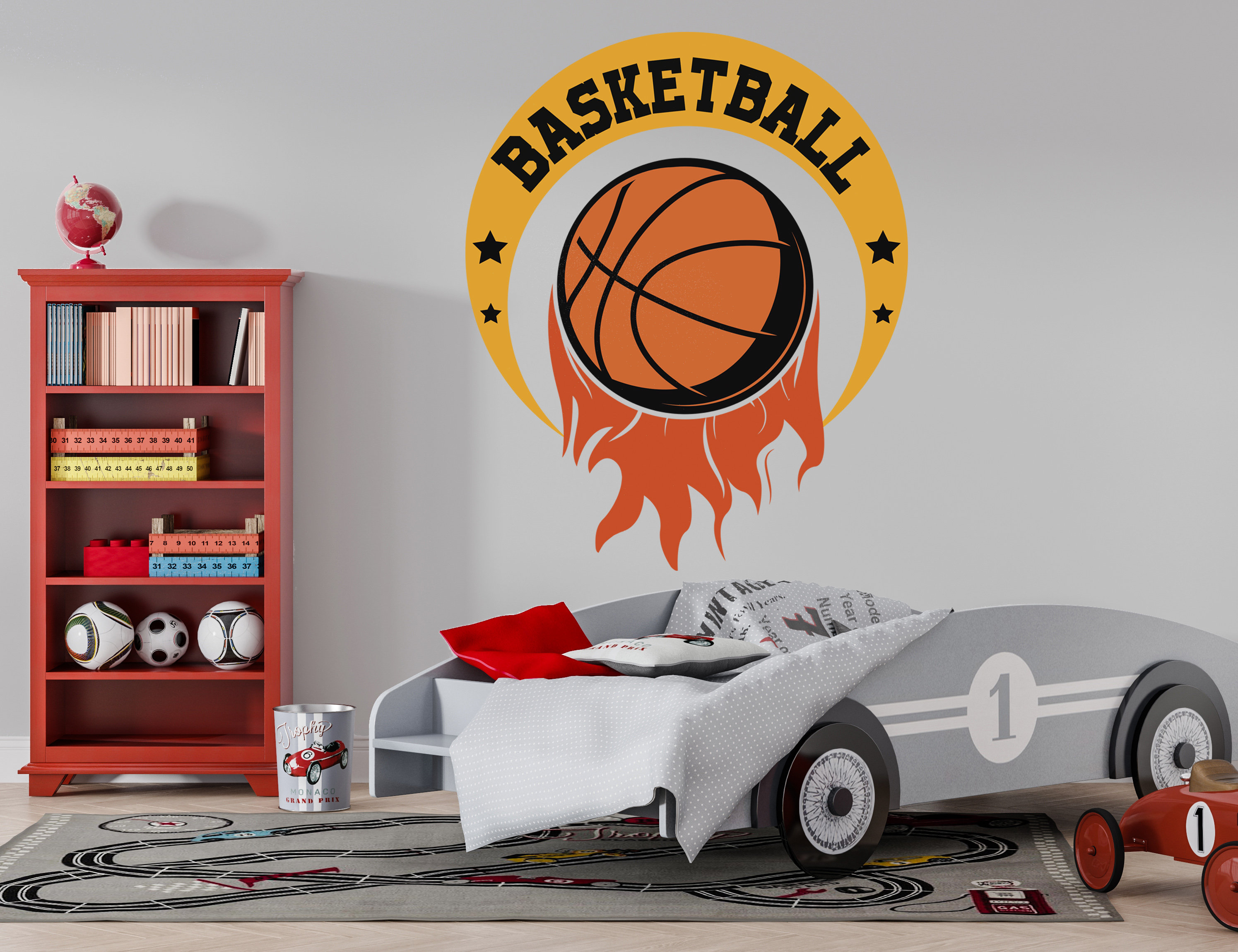 Basketball Ball Fire Wall Decor - Big Wall Letters - Letter Wall Art  - Waiting Room Decoration - Custom Vinyl Sticker - Wallpaper