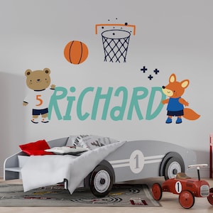 Basketball Wall Decor - Wallpaper - Basketball Hoops Decoration Birthday Party Supplies - Custom Name Decal Room - Cute Room Nursery Wall