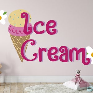 Calcomanía de pared de helado - Letras de pared grandes - Flor linda - Decoración de pared de baño - Vinilo personalizado - Decoración de sala de espera - Arte de pared de letras
