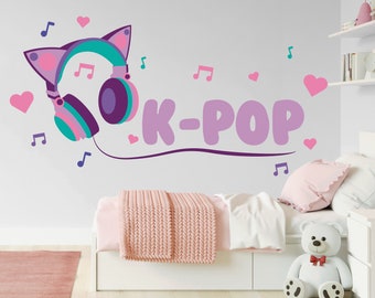 Kitty Headphones Wall Decor - KPOP Wall Decal - Name Wall Stickers - Korean Designs - Letter Wall Art - Room Decoration - Custom Vinyl