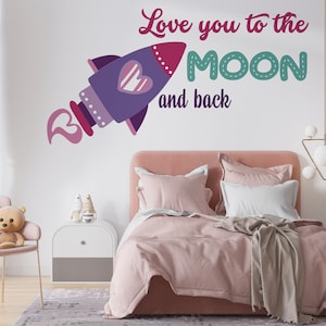 Te amo até a lua e as costas Decoração de parede - Letras grandes de parede - Arte de parede de letras - Decoração de sala de espera - Adesivo de vinil personalizado - Papel de parede