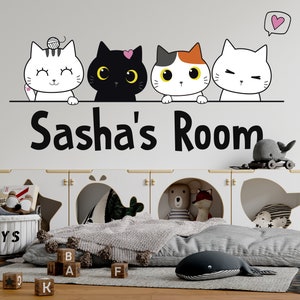 Cat Toys Wall Decor - Wallpaper - Cat Nursery Decorations Birthday Party Supplies - Custom Name Decal Room - Cute Room Nursery Wall