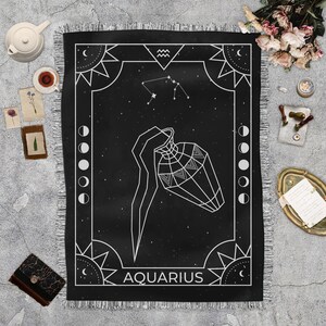 Aquarius Zodiac Boho tessuto frange coperta, tappezzeria coperta