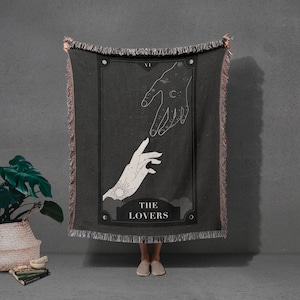 The Lovers Tarot Card |Woven Fringe Blanket, Tapestry, witchcraft, cosmic, witchy decor, gothic, celestial space,dark academia, lunar mystic