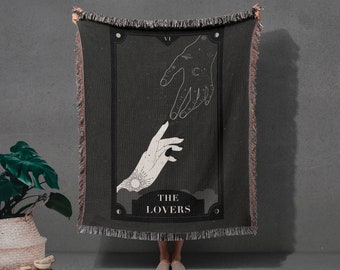 The Lovers Tarot Card |Woven Fringe Blanket, Tapestry, witchcraft, cosmic, witchy decor, gothic, celestial space,dark academia, lunar mystic