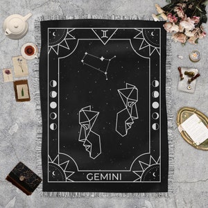 Gemini Zodiac Boho tessuto frange coperta, tappezzo coperta