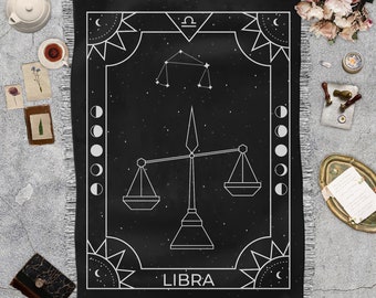 Libra Zodiac Boho Woven Fringe Blanket, Tapestry blanket