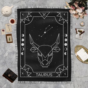 Taurus Zodiac Boho tessuto frange coperta, tappezzo coperta