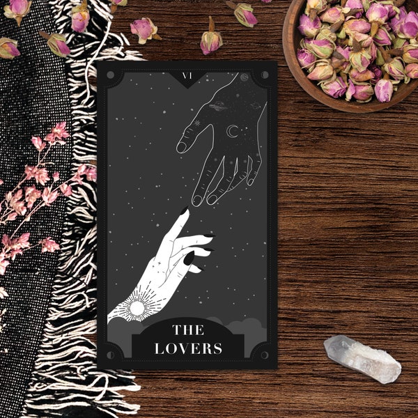 The Lovers Tarot Card Poster | Downloadable Wall Art | Celestial space art, mystic, minimalist hands | 2.75x4.75, 8x10, 18x24