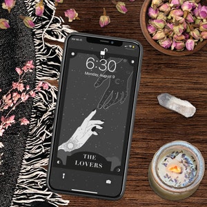 The Lovers Tarot Card / Phone Wallpaper, Celestial Space Art Fondo de pantalla digital para iPhone o Android, Descarga instantánea