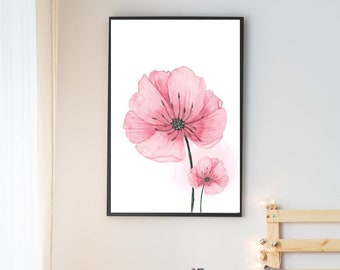 Pink Watercolor Flower Printable, Flower Printable Wall Art, Watercolor Art Printable, Flower Art Print, Floral Print, Pink Decor