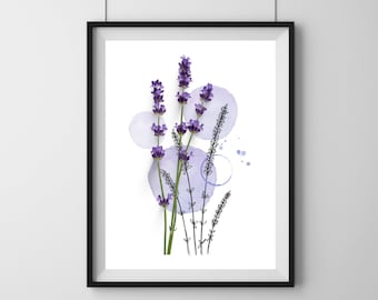 Lavender Watercolor Flower Printable, Lavender Print Wall Art, Flower Printable Wall Art, Flower Art Print, Floral Print, Violet Flower