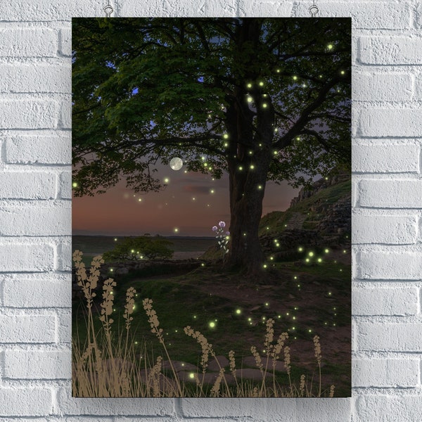 Firefly Wall Art, Night Landscape Print, Moon Digital Wall Art, Night Sky Print, Bedroom Decor