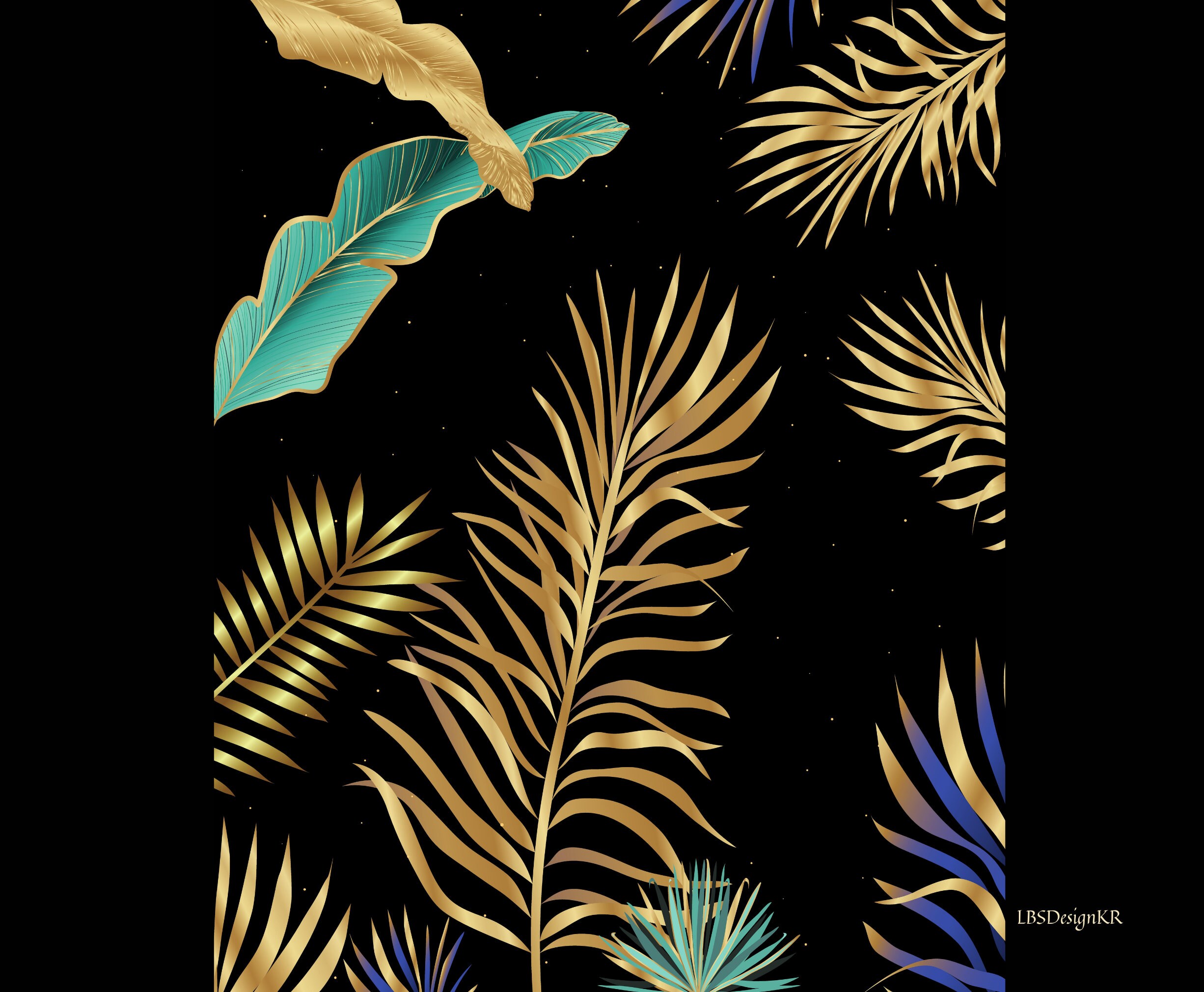 Set of 3 Botanical Gold Wall Art, Black and Gold Wall Art, Modern