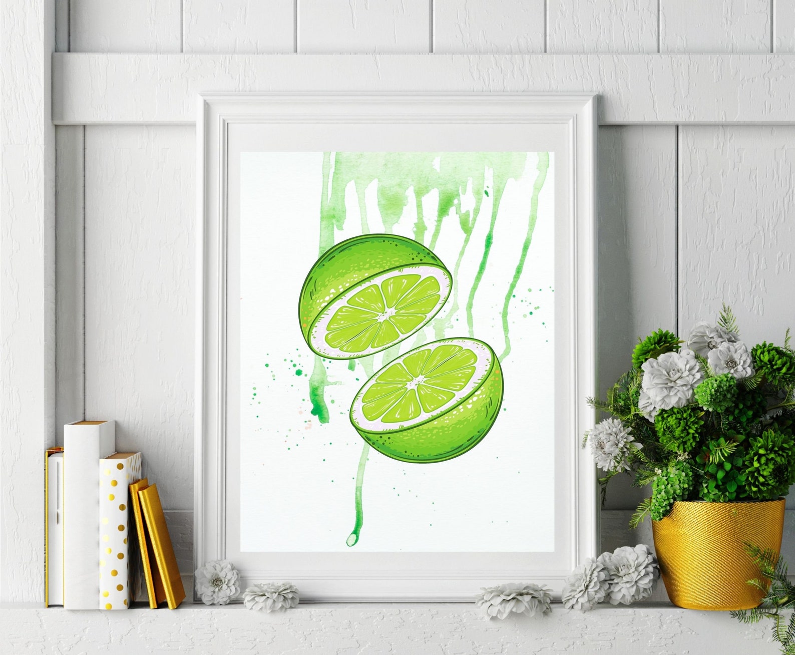 Two Lime Green Wall Art Lime Wall Art Print Kitchen Wall Etsy