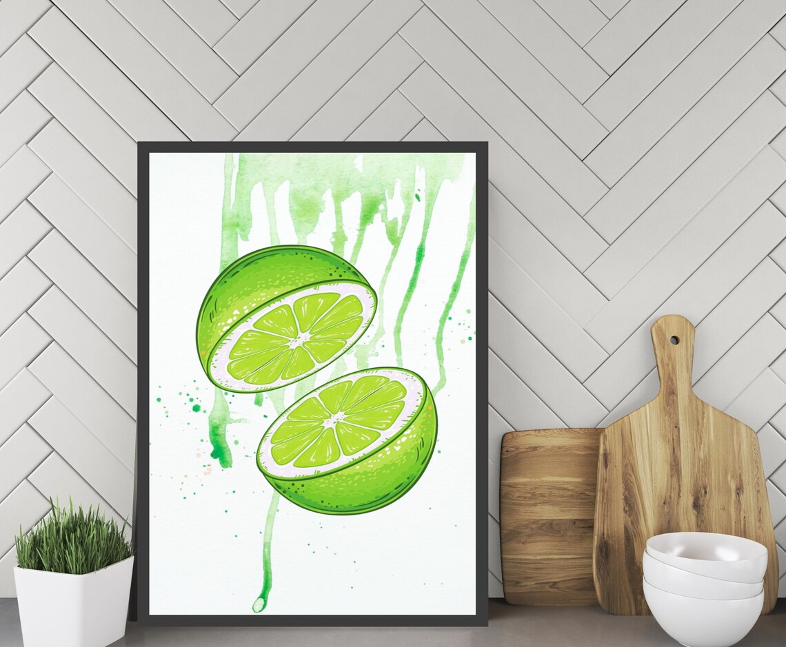 Two Lime Green Wall Art Lime Wall Art Print Kitchen Wall - Etsy