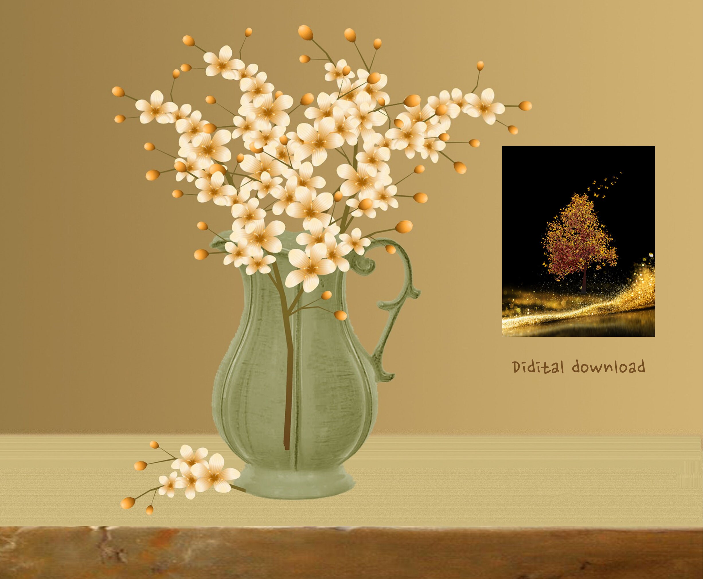Golden Tree Wall Art Black and Gold Wall Art Abstract Golden Etsy