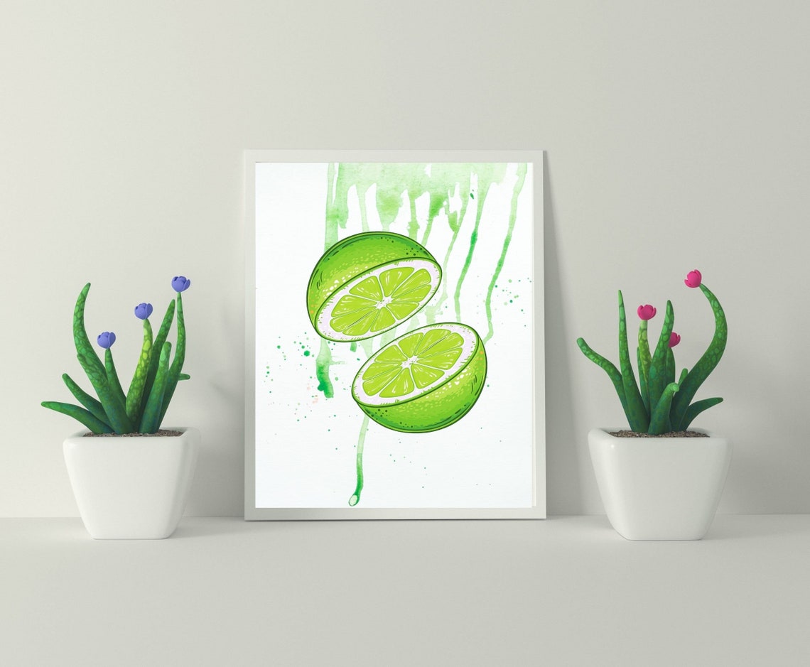 Two Lime Green Wall Art Lime Wall Art Print Kitchen Wall Etsy
