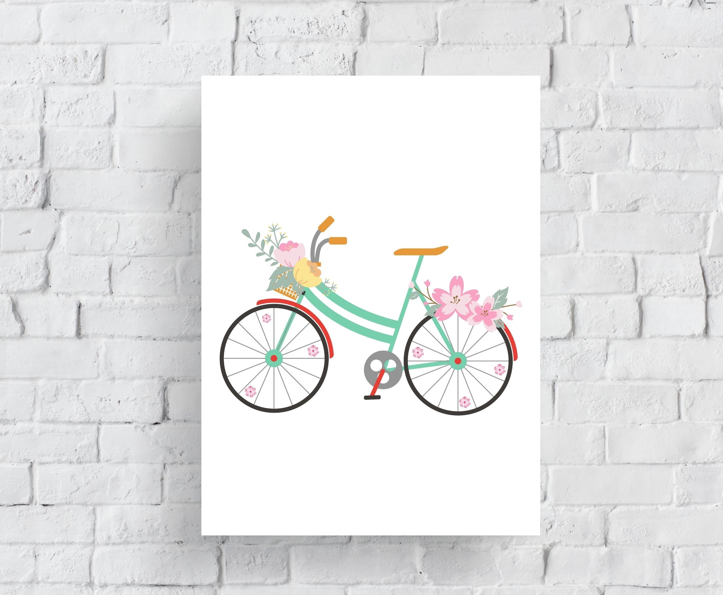 Bicycle Wall Art Bicycle With Flower Bike Art Print Bicycle - Etsy UK