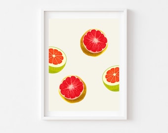 Grapefruit Wall Art, Grapefruit Art Print, Citrus Wall  Art, Grapefruit Print, Fruit Print, Citrus Print, Fruit Kitchen Décor