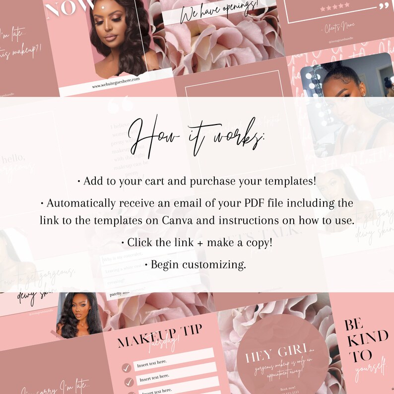 Content Calendar Instagram Canva Templates for Makeup Artist Etsy