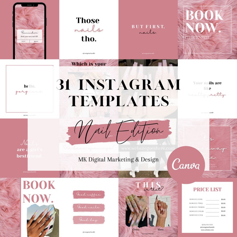 Content Calendar Instagram Canva Templates for Nail Technician Etsy