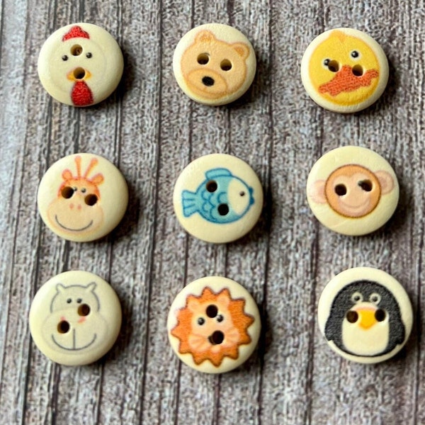 NATURAL WOOD ANIMAL Buttons, 15mm, cute buttons, baby gift buttons, crochet sweater buttons, knit sweater buttons, Hippo, Penguin, Giraffe