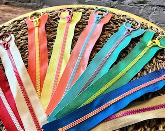 BRIGHT RING PULL Zippers, 15cm 20cm 30cm 40cm, Bright Colors, Large Ring Pull, Closed Zipper, Crochet Knit Sewing Baby Children Clothing Bag