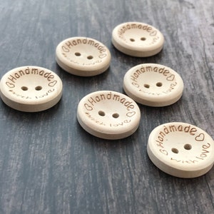 HANDMADE WITH LOVE, 15mm 20mm 25mm, Wood Buttons, Smooth lightweight, Crochet Buttons, Knitting Buttons, Baby Sweater buttons, Sewing Button