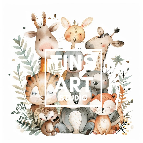 Nursery print, nursery decor, friendship, children's bedroom decore, digital download, jungle's animal, mountain's creatures. 2:3 format.