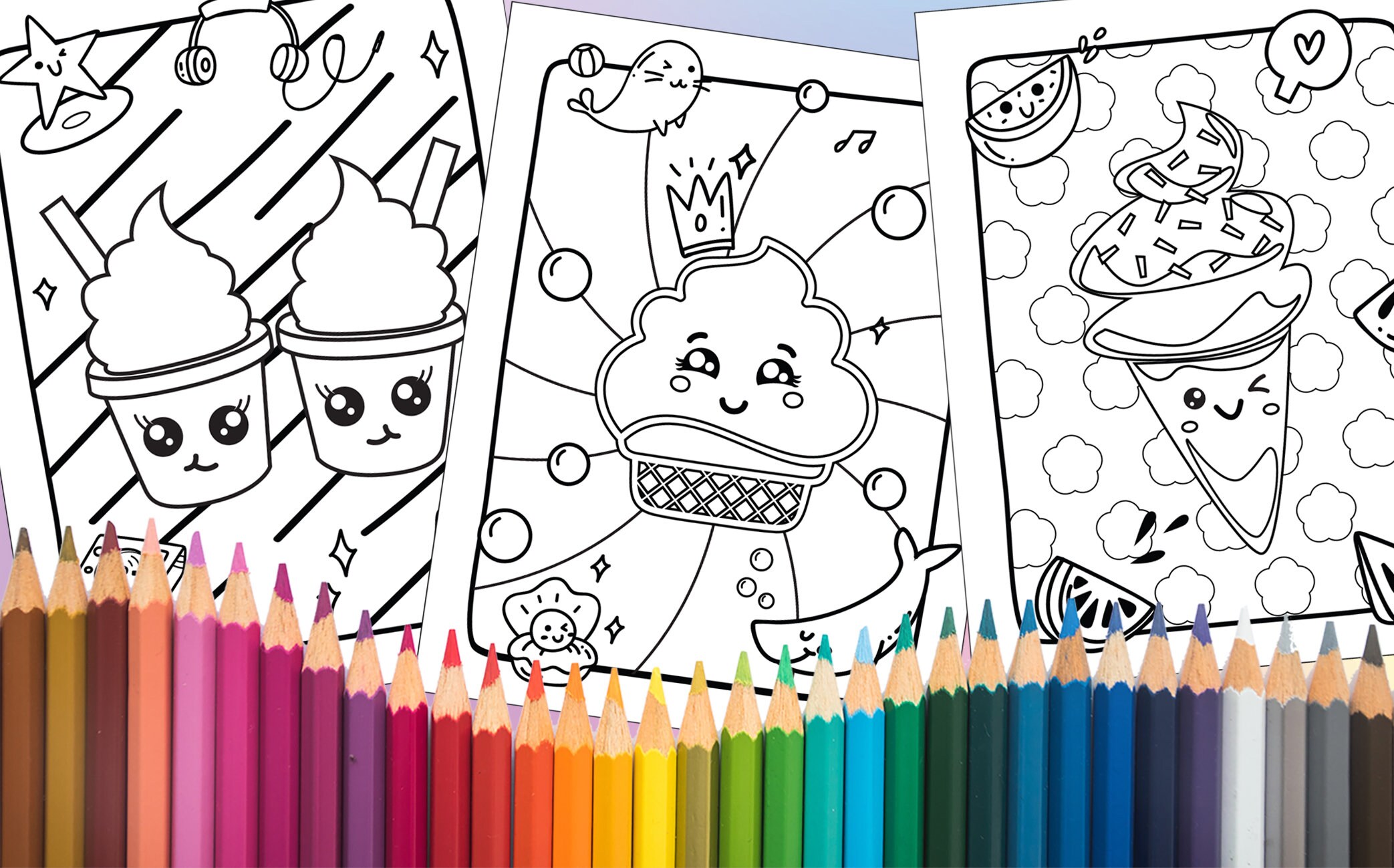 Printable Kawaii Yummy Dessert Coloring Sheets for Kids | Etsy