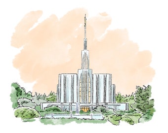 Seattle Washington Temple, LDS, Digital Drawing, Watercolor, Temple Picture, Digital Download, Print, LDS Art, Christian, Temple, Seattle