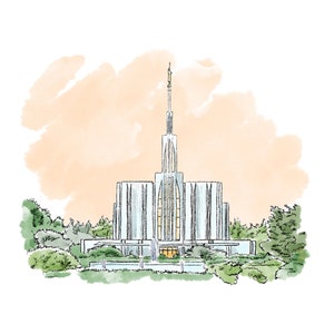 Seattle Washington Temple, LDS, Digital Drawing, Watercolor, Temple Picture, Digital Download, Print, LDS Art, Christian, Temple, Seattle