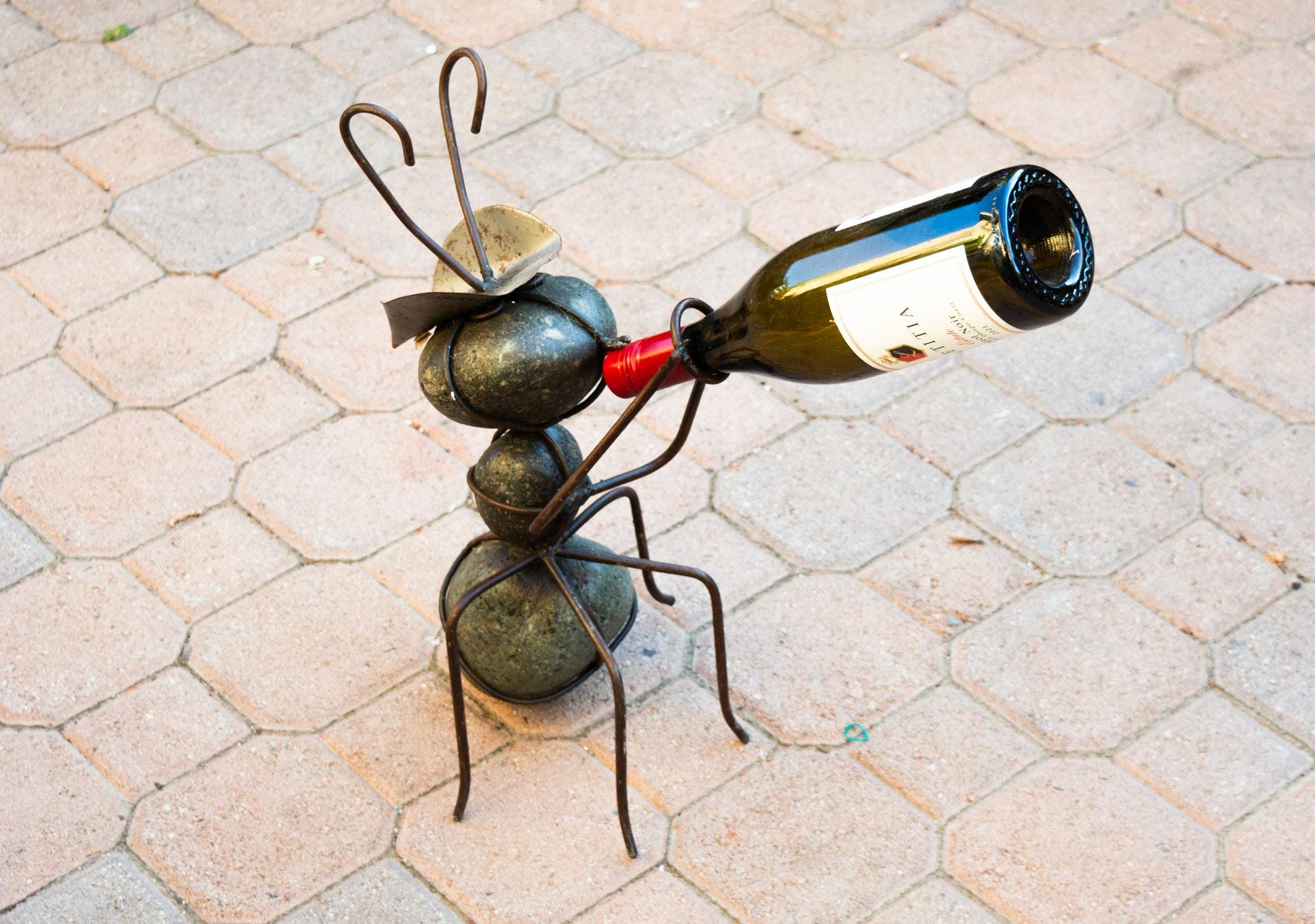 Metal Ant Wine Holder Sculpture Handmade Bottle Holder Rustic