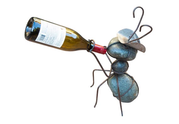 Metal Ant Wine Holder Sculpture Handmade Bottle Holder Rustic
