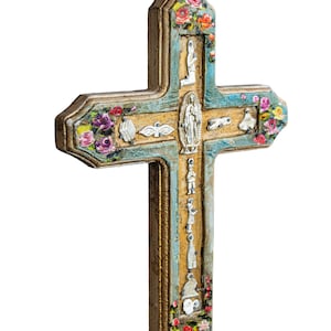 Handmade Milagro Cross – Virgin of Guadalupe – Mexican Folk Art Wall Decor – 12&quot;x 8 &quot; Wooden Cross – Religious Gift – Free Shipping*