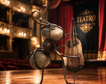 Handmade Upright Bass Ant Sculpture – Rustic Metal Garden Art – 3 Sizes