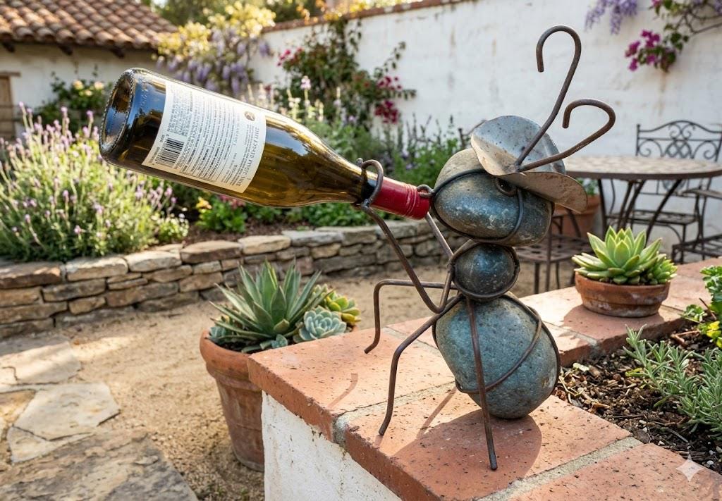 Metal Ant Wine Holder Sculpture Handmade Bottle Holder Rustic