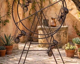 Handmade Metal Ant Ferris Wheel Sculpture Recycled Steel and Rock