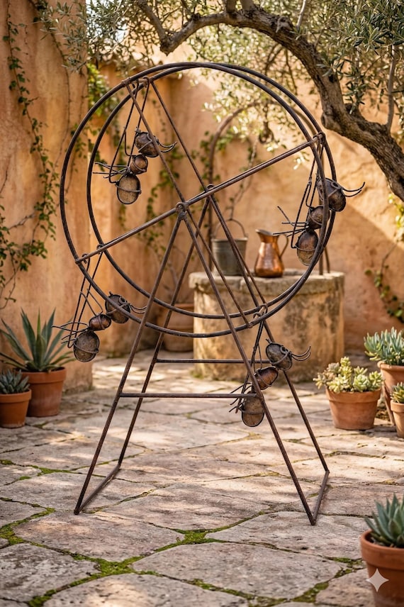 Handmade Metal Ant Ferris Wheel Sculpture Recycled Steel and Rock