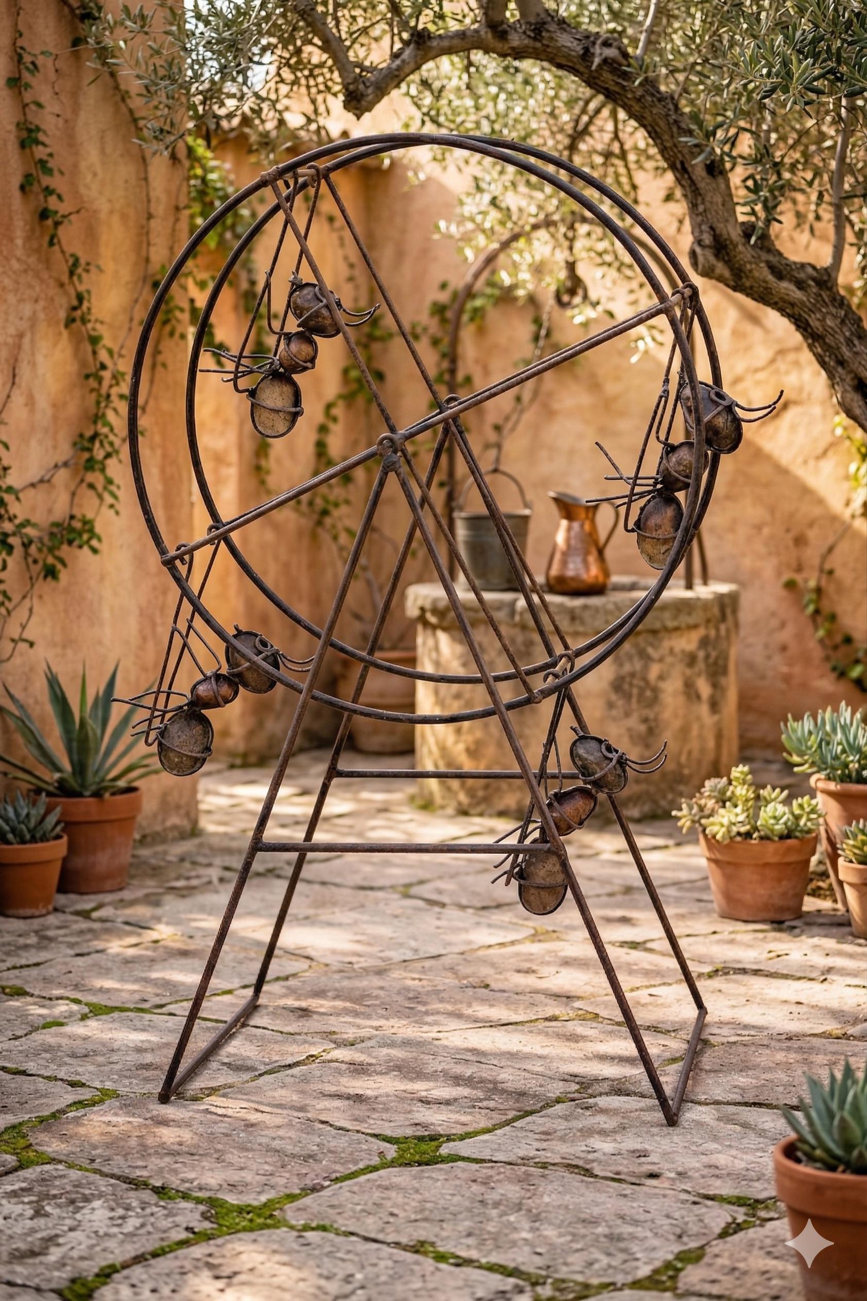 Handmade Metal Ant Ferris Wheel Sculpture Recycled Steel and Rock