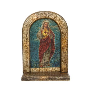 Sacred Heart of Jesus Wooden Plaque with Vintage Crackle Finish – 8.5” x 6”