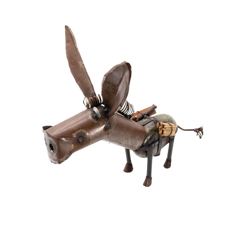 Handmade Recycled Metal Donkey Sculpture - Unique Farm Animal Statue For Home Decor