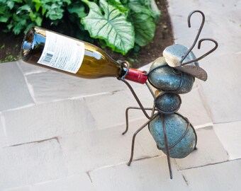 Metal Ant Wine Holder Sculpture Handmade Bottle Holder Rustic