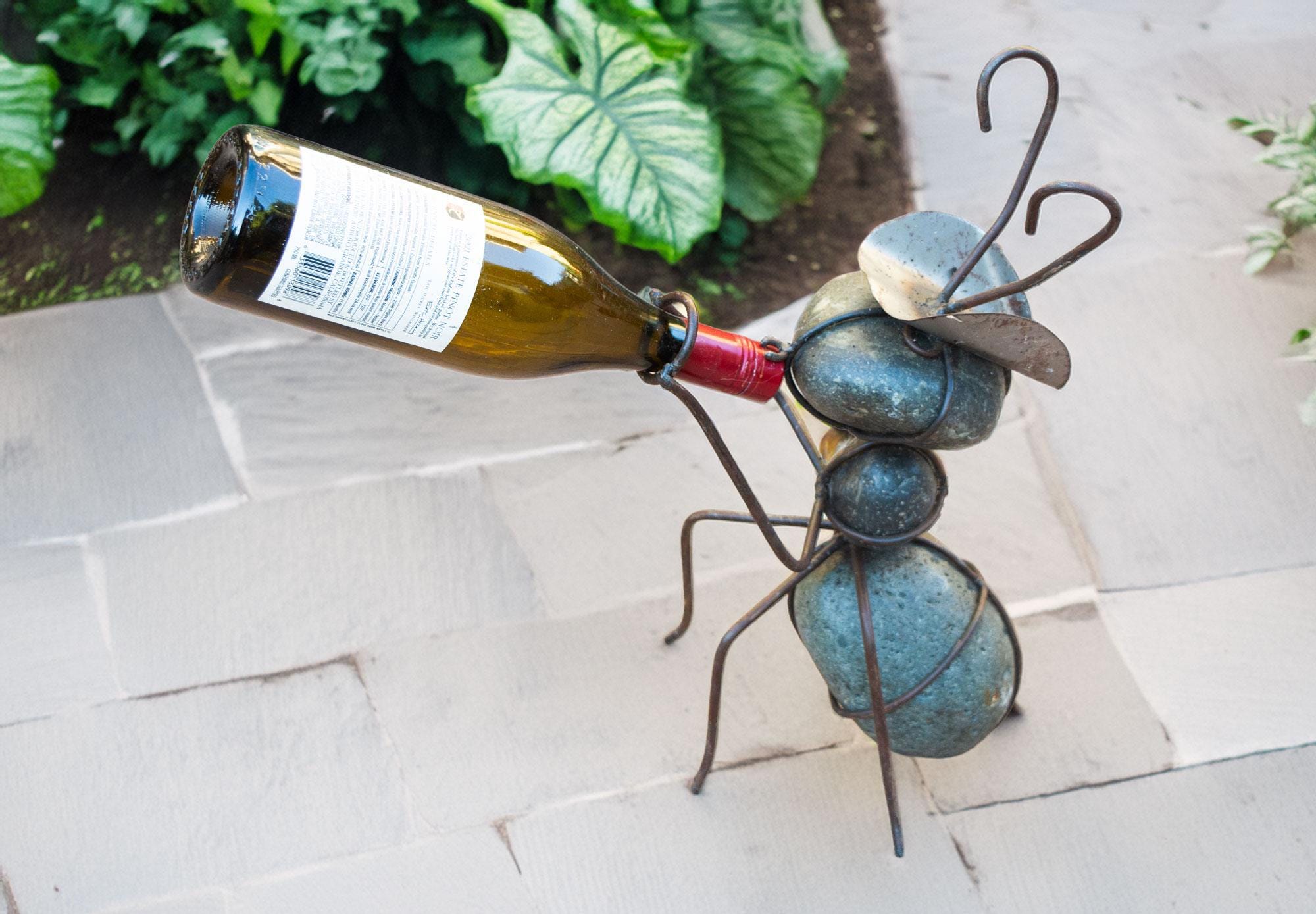 Metal Ant Wine Holder Sculpture Handmade Bottle Holder Rustic