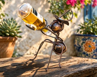 Metal Ant Bottle Holder Rustic Handmade Recycled Metal Art Made
